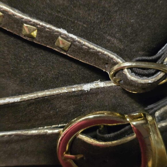 Size 8.5 De Blossom Collection Brown Gold Buckle Ankle Booties High Heels Shoes - Picture 16 of 16